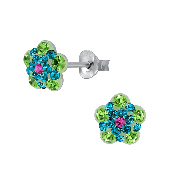 Wholesale Sterling Silver Flower Crystal Ear Studs - JD3081