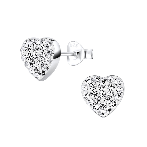 Wholesale Sterling Silver Heart Crystal Ear Studs - JD8732