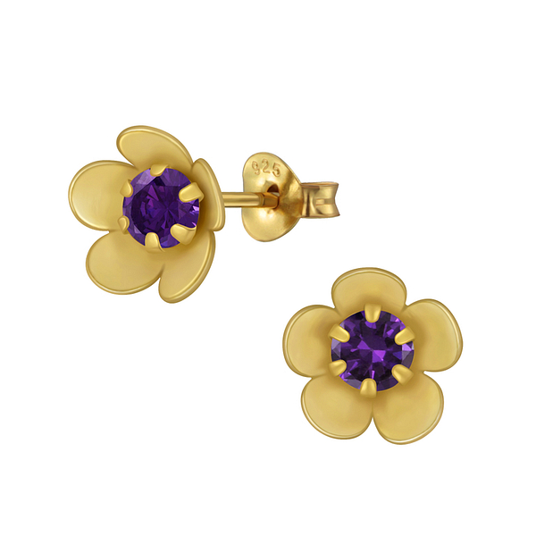 Wholesale Sterling Silver Flower Cubic Zirconia Ear Studs - JD4242