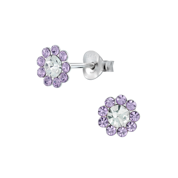 Wholesale Sterling Silver Crystal Flower Ear Studs - JD2208