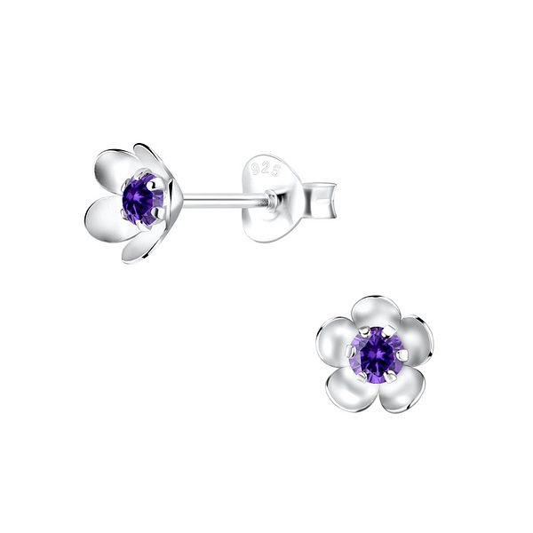 Wholesale Sterling Silver Flower Cubic Zirconia Ear Studs - JD5609