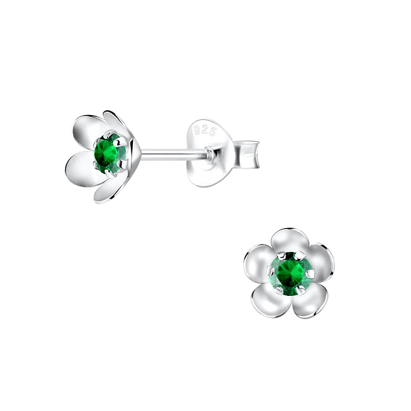 Wholesale Sterling Silver Flower Cubic Zirconia Ear Studs - JD5864