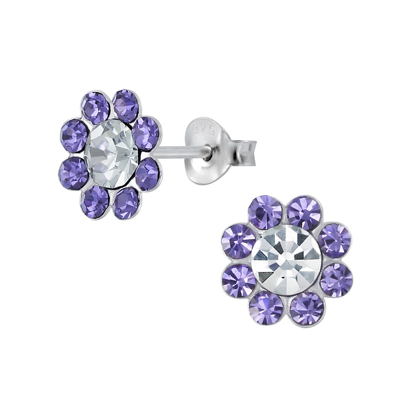 Wholesale Sterling Silver Crystal Flower Ear Studs - JD2075