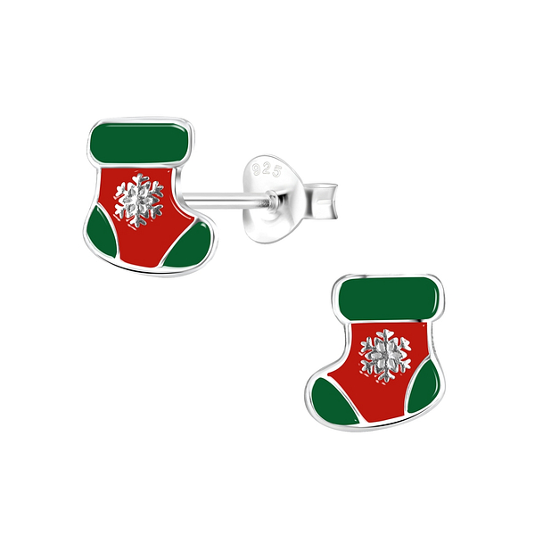 Wholesale Sterling Silver Christmas Stocking Ear Studs - JD8435