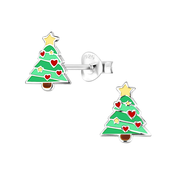Wholesale Sterling Silver Christmas Tree Ear Studs - JD9673