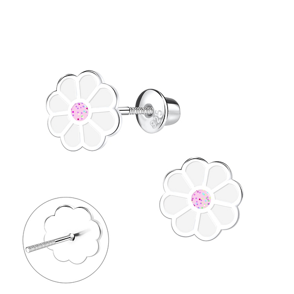 Wholesale Sterling Silver Flower Screw Back Ear Studs - JD9375