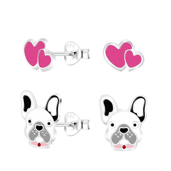 Wholesale Sterling Silver Dog Lovers Ear Studs Set - JD8671