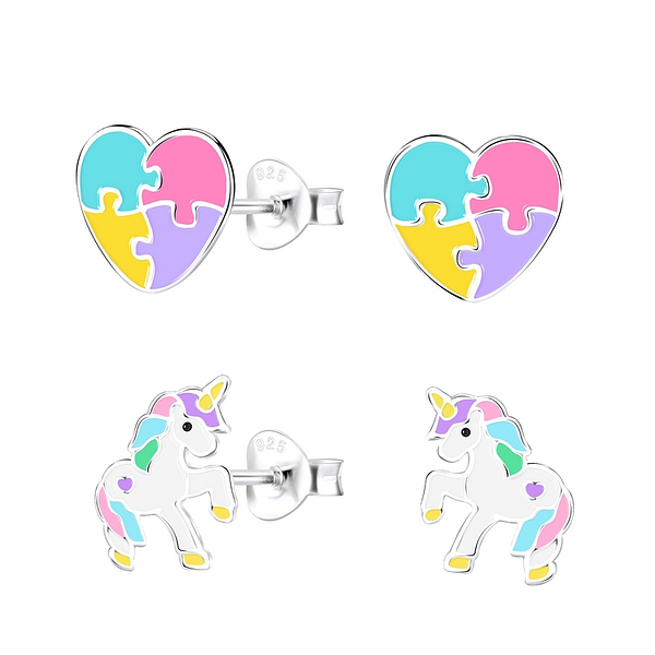 Wholesale Sterling Silver Unicorn Lovers Ear Studs Set - JD9963