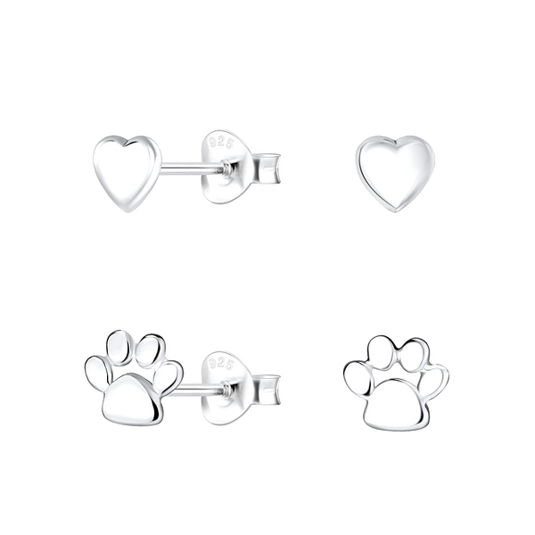 Wholesale Sterling Silver Dog Lovers Ear Studs Set - JD9977
