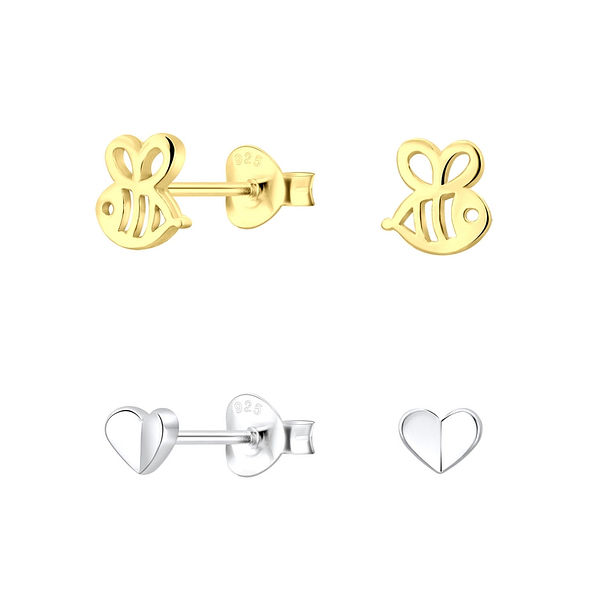 Wholesale Sterling Silver Bee Lovers Ear Studs Set - JD9978