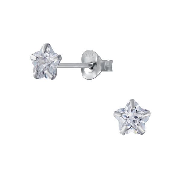 Wholesale 5mm Flower Cubic Zirconia Sterling Silver Ear Studs - JD1344