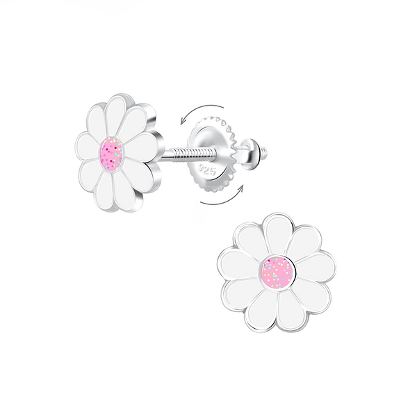 Wholesale Sterling Silver Daisy Screw Back Ear Studs - JD6848