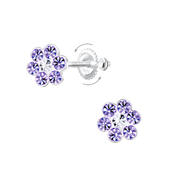 Wholesale Sterling Silver Flower Crystal Screw Back Ear Studs - JD10066