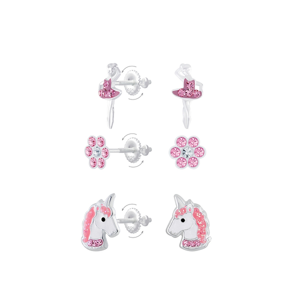 Wholesale Sterling Silver Pink Lover Screw Back Ear Studs Set - JD8401