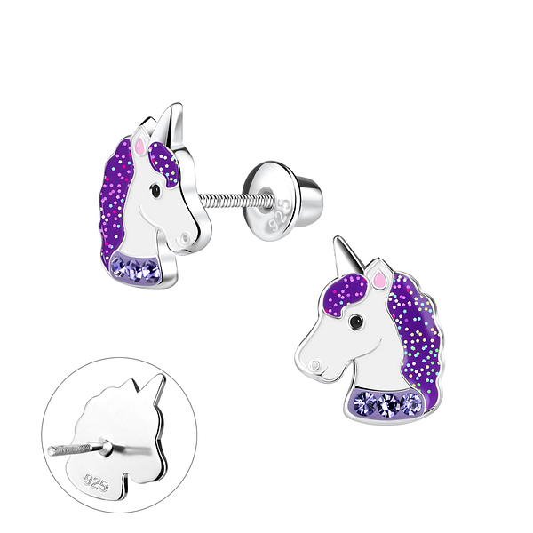 Wholesale Sterling Silver Unicorn Screw Back Bullet Earrings - JD9380