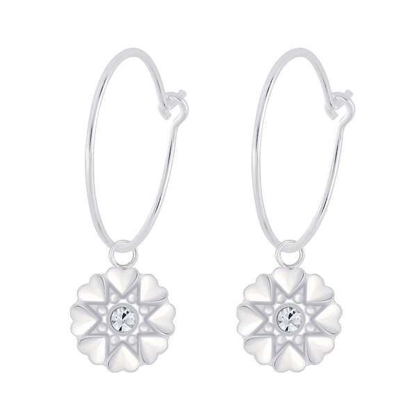 Wholesale Sterling Silver Flower Crystal Charm Ear Hoops - JD7338