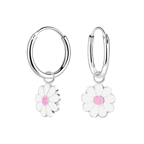 Wholesale Sterling Silver Daisy Flower Charm Ear Hoops - JD6701