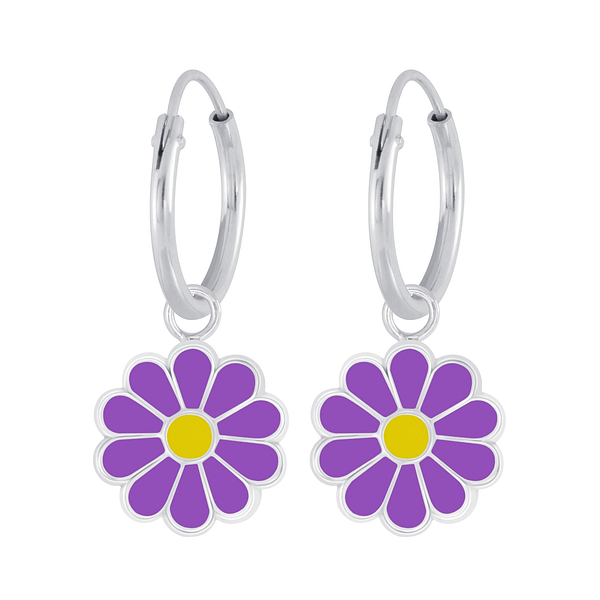 Wholesale Sterling Silver Daisy Flower Charm Ear Hoops - JD6273