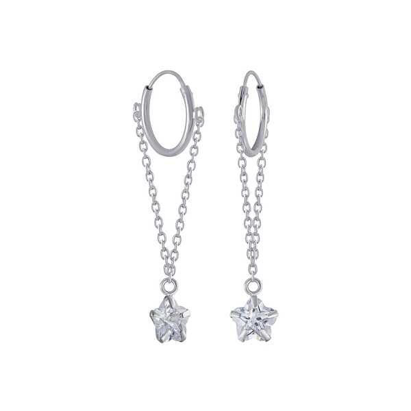 Wholesale Sterling Silver Flower Cubic Zirconia Charm Ear Hoops - JD4500