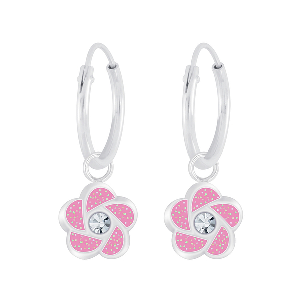 Wholesale Sterling Silver Flower Charm Ear Hoops - JD6217