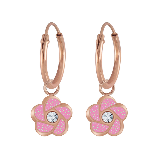 Wholesale Sterling Silver Flower Charm Ear Hoops - JD6776
