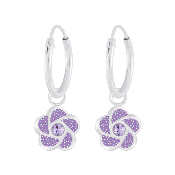 Wholesale Sterling Silver Flower Charm Ear Hoops - JD6218