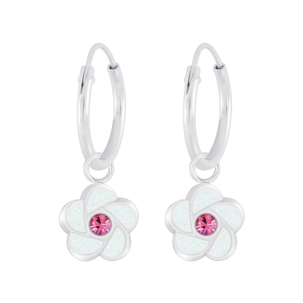 Wholesale Sterling Silver Flower Charm Ear Hoops - JD6275