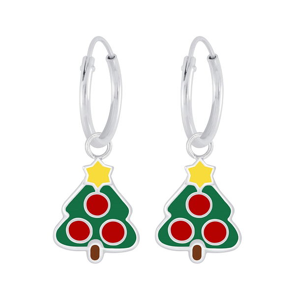 Wholesale Sterling Silver Christmas Tree Charm Ear Hoops - JD6831