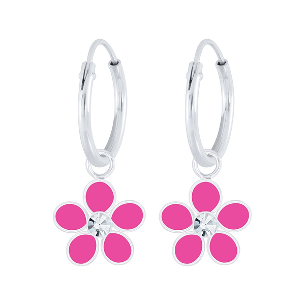 Wholesale Sterling Silver Flower Crystal Charm Ear Hoops - JD7800