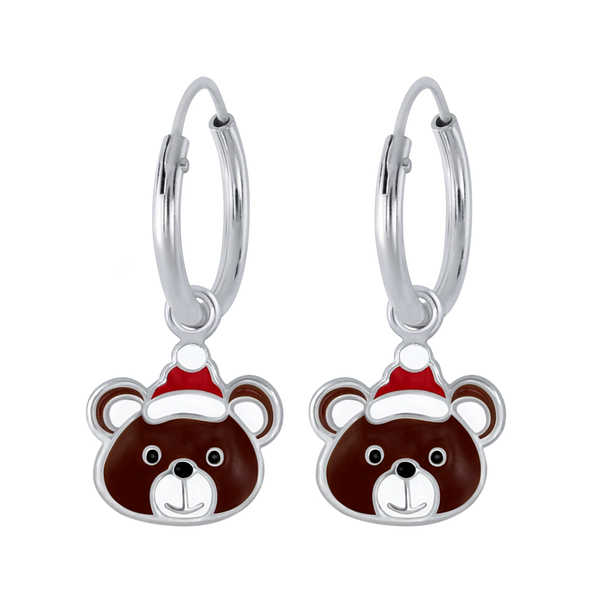 Wholesale Sterling Silver Bear Charm Ear Hoops - JD2221