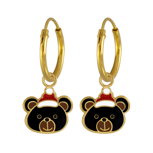 Wholesale Sterling Silver Christmas Bear Charm Ear Hoops - JD2973