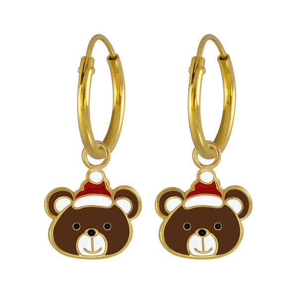 Wholesale Sterling Silver Christmas Bear Charm Ear Hoops - JD2967