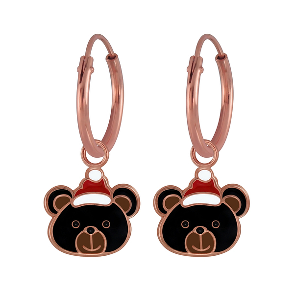 Wholesale Sterling Silver Christmas Bear Charm Ear Hoops - JD2974