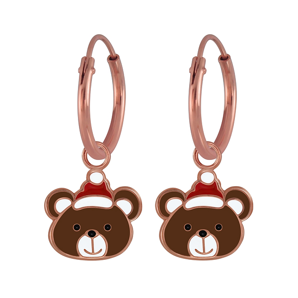 Wholesale Sterling Silver Christmas Bear Charm Ear Hoops - JD2968