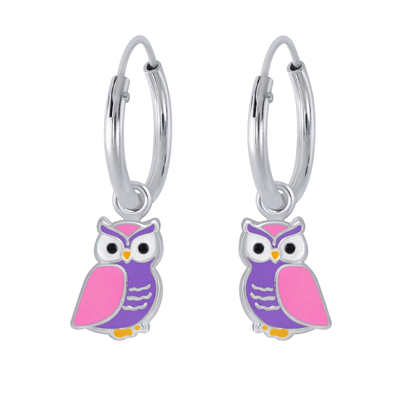 Wholesale Sterling Silver Owl Charm Ear Hoops - JD2133
