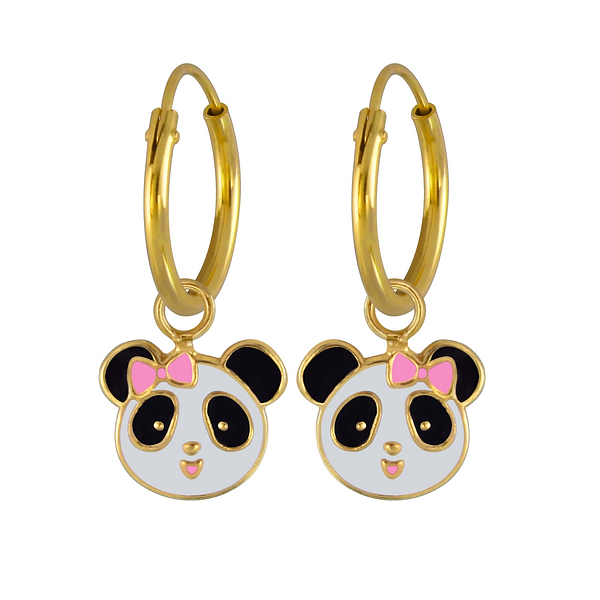 Wholesale Sterling Silver Panda Charm Ear Hoops - JD2981