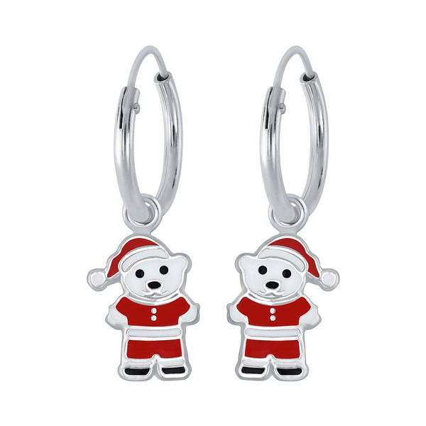 Wholesale Sterling Silver Santa Bear Charm Ear Hoops - JD2370