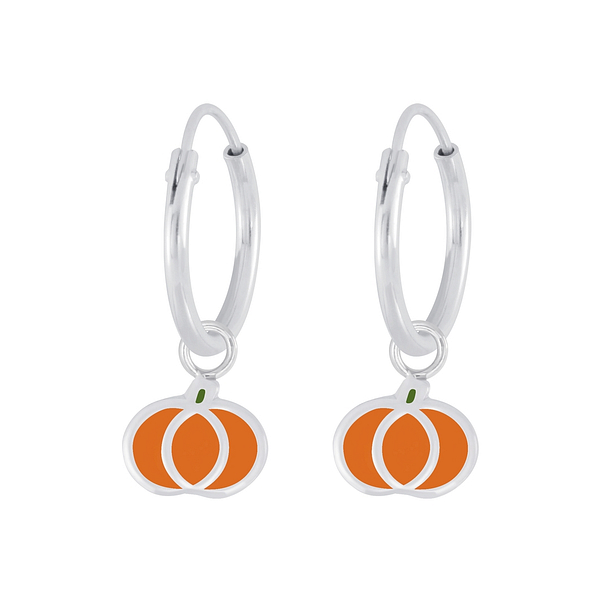 Wholesale Sterling Silver Pumpkin Charm Ear Hoops - JD5614