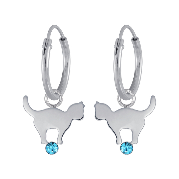 Wholesale Sterling Silver Cat Earrings Charm Hoop - JD4241