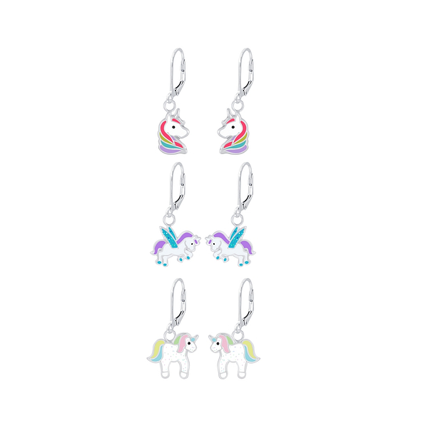 Wholesale Sterling Silver Unicorn Lovers Lever Back Earrings Set - JD8398