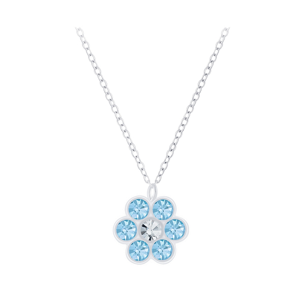 Wholesale Sterling Silver Flower Crystal Necklace - JD7403