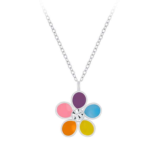 Wholesale Sterling Silver Flower Crystal Necklace - JD4664