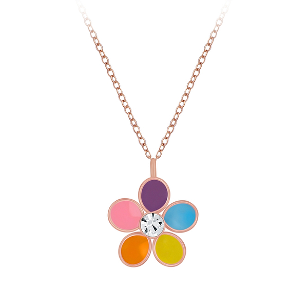Wholesale Sterling Silver Flower Crystal Necklace - JD4665
