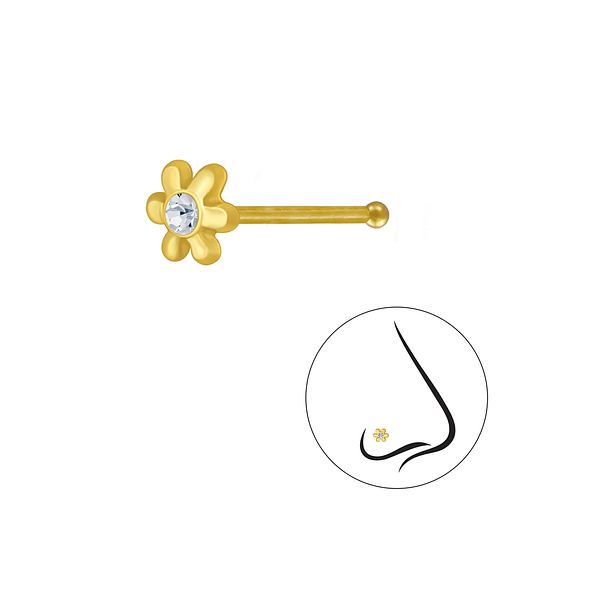 Wholesale Sterling Silver Flower Crystal Nose Stud With Ball - JD3320