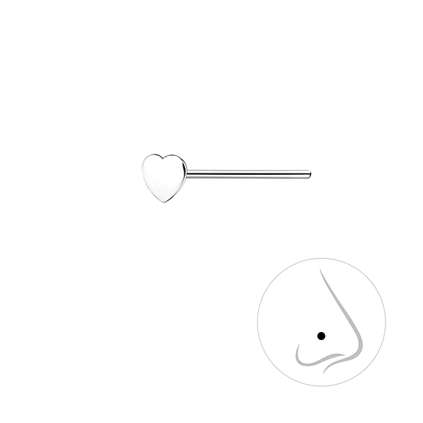Wholesale Sterling Silver Heart Nose Stud - JD10547