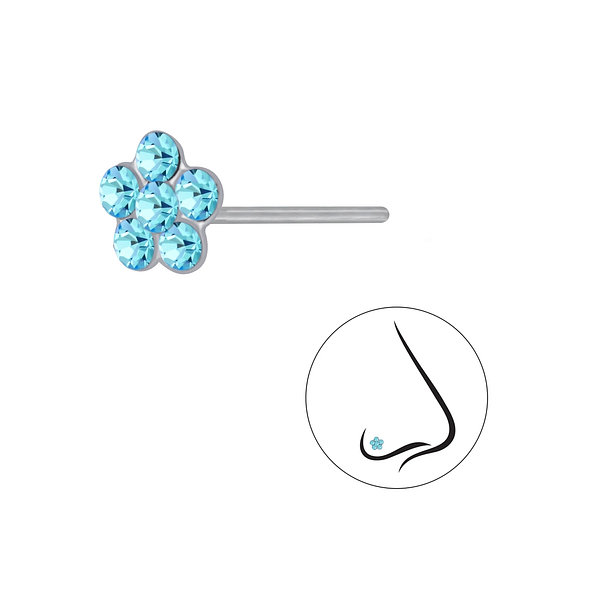 Wholesale Sterling Silver Flower Crystal Nose Stud - JD3253