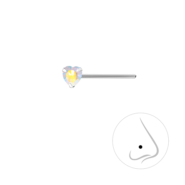 Wholesale 3mm Heart Cubic Zirconia Sterling Silver Nose Stud - JD8840