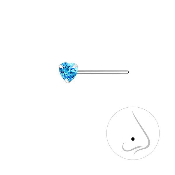 Wholesale 3mm Heart Cubic Zirconia Sterling Silver Nose Stud - JD8839