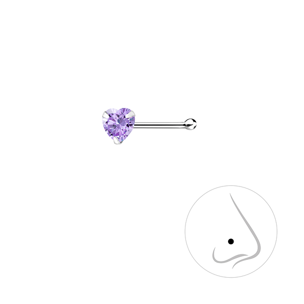 Wholesale 3mm Heart Cubic Zirconia Sterling Silver Nose Stud with Ball - JD8827