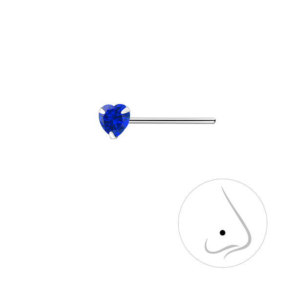 Wholesale 3mm Heart Cubic Zirconia Sterling Silver Nose Stud - JD8841